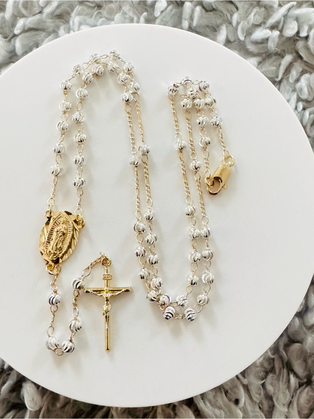 18K Gold Plated Rosary with Our Lady Guadalupe necklace. New